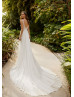 V Neck Beaded Ivory Lace Chiffon Airy Wedding Dress